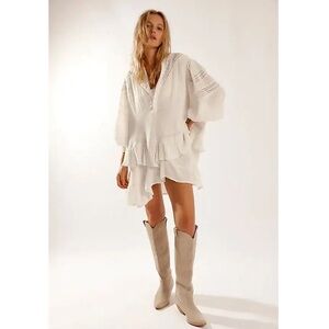 Free People Sachi Cream Ruffle Mini Dress